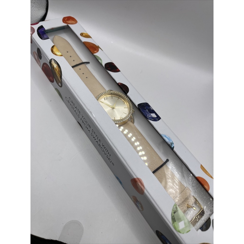Create Your Style With Swarovski Women's Quartz Watch Beige Strap Gold- Working - Picture 3 of 4